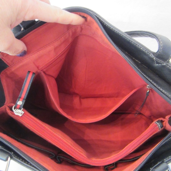 Liz Claiborne Faux Blackk Leather Double Strapped Shoulder Tote Zipper Closure - Picture 11 of 13